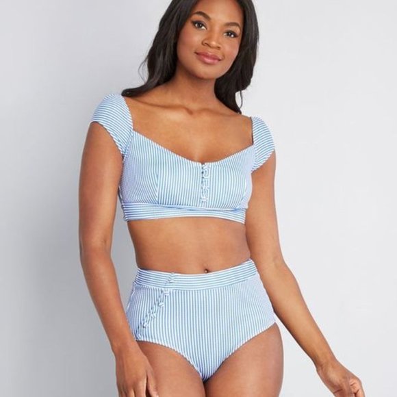 Modcloth Other - Modcloth "Sissone" Off Shoulder Cap Sleeve Button Up Swim Top - Size Medium